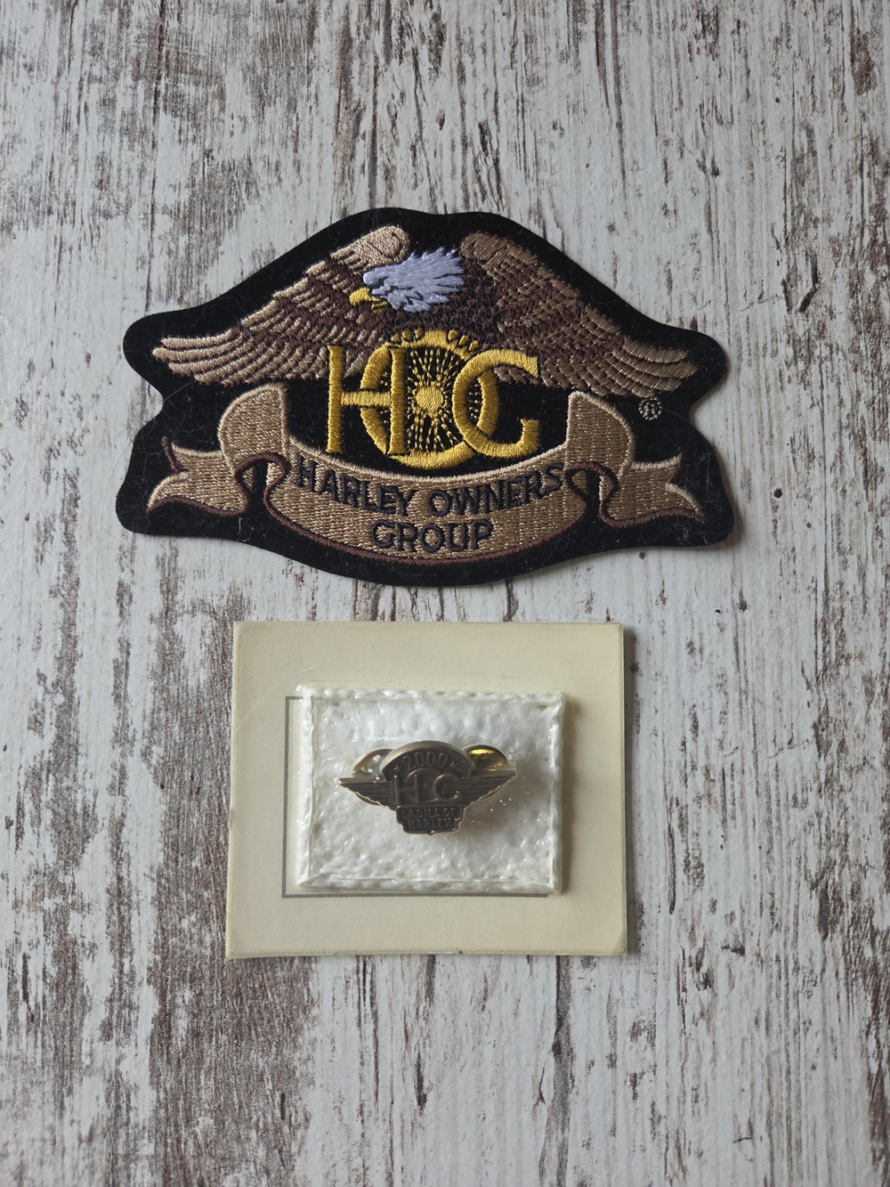 Harley Owners Group HOG Embroidered Eagle Patch & Ladies of Harley Vest Pin